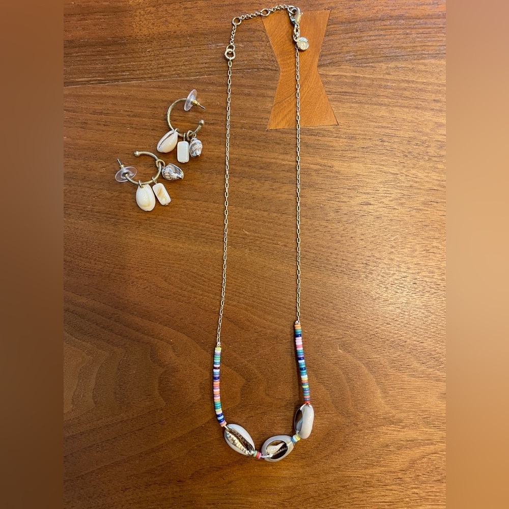 JCrew Shell and Bead Necklace and Earrings.